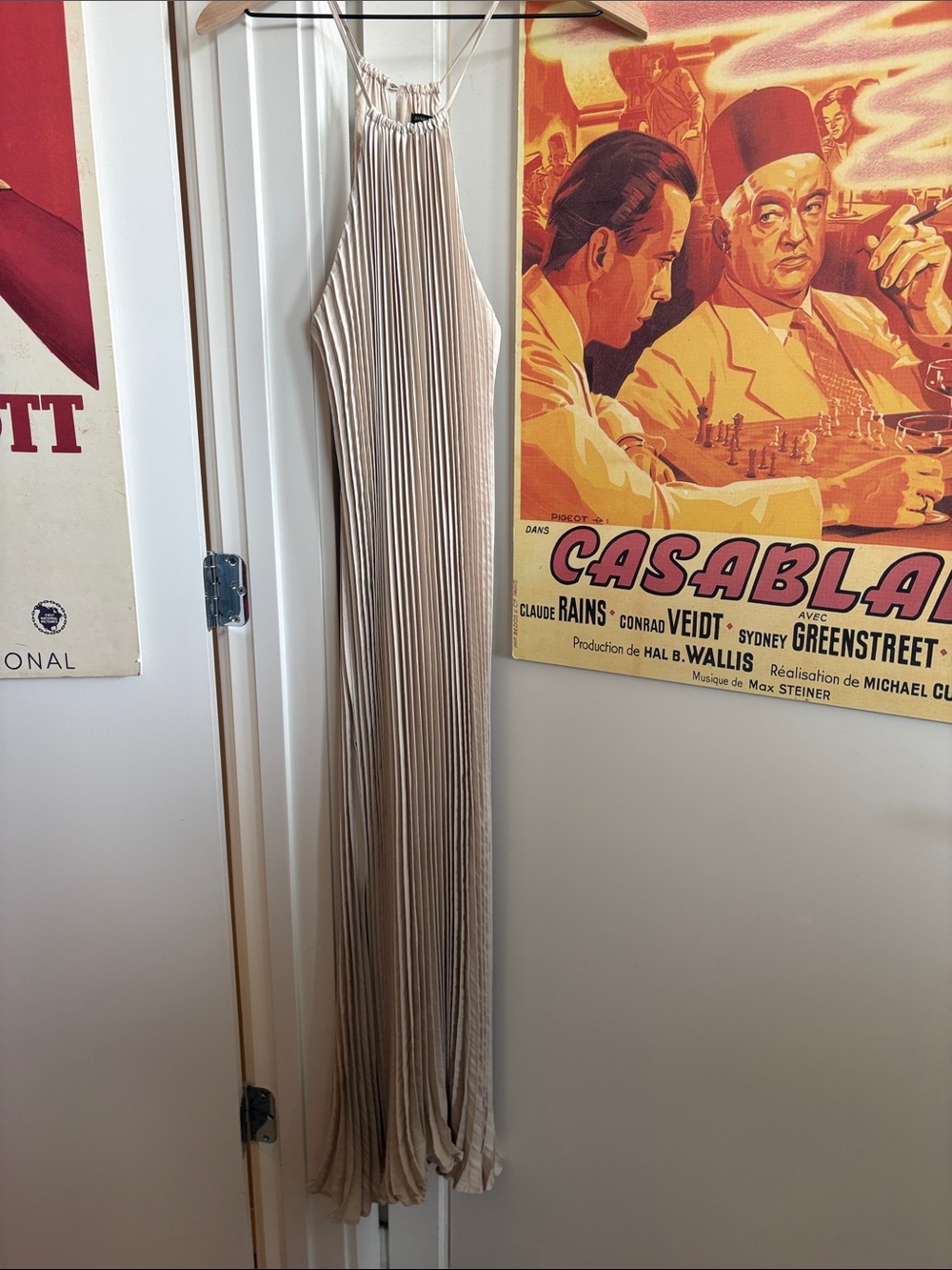 Banana Republic Pleated Halter Maxi Dress in Light Beige